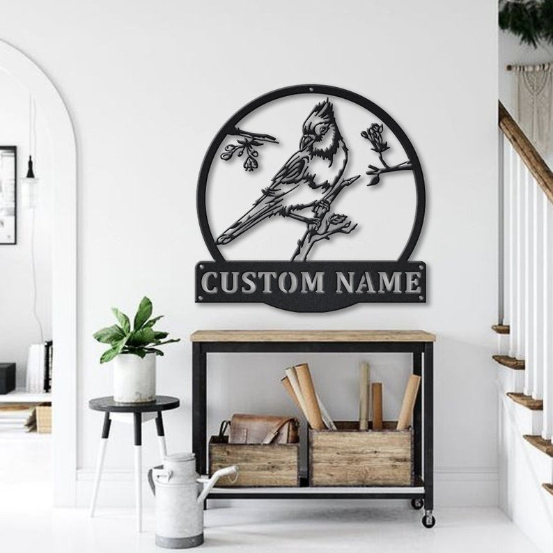Personalized Blue Jay Bird Monogram Metal Sign Art Custom Blue Jay Bird Metal Sign Father's Day Gift Blue Jay Bird Gift