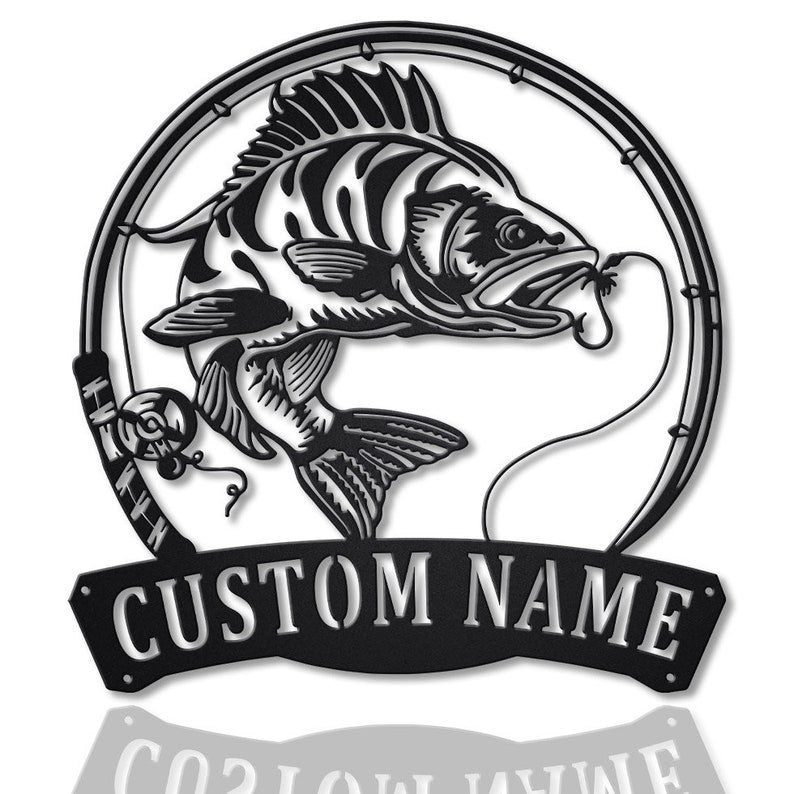 Personalized Perch Fishing Fish Pole Metal Sign WITH LED/WITHOUT LED Lights Custom Perch Fishing Metal Sign Hobbie Gifts Perch Fish Sign