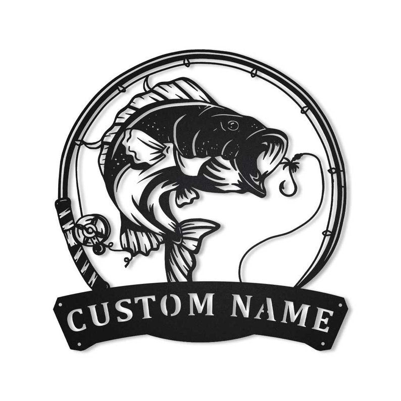 Personalized Bass Fishing Fish Pole Metal Sign Art Custom Fishing Bass Metal Sign Fishing Bass Gifts for Men Fishing Bass Gift