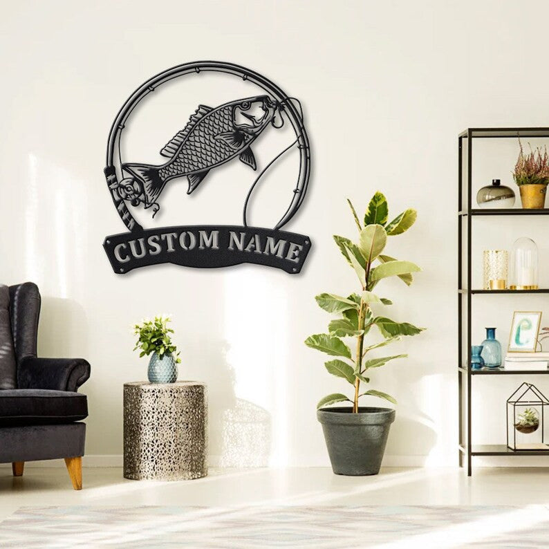 Personalized Mutton Snapper Fishing Fish Pole Metal Sign Art Custom Mutton Snapper Fishing Fishing Metal Sign Snapper Fishing Gift
