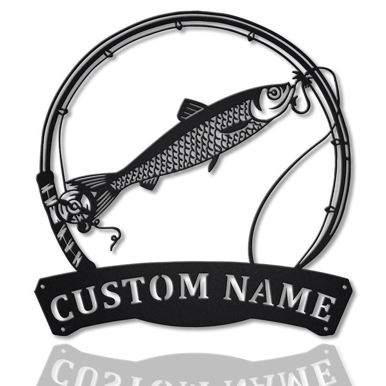 Personalized Herring Fishing Fish Pole Metal Sign Art Custom Herring Fishing Metal Sign Fishing Gift Decor Decoration