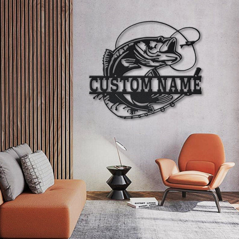 Personalized Bass Fishing Metal Sign Art v2 Custom Fishing Bass Metal Sign Fishing Bass Gifts for Men Fishing Bass Gift