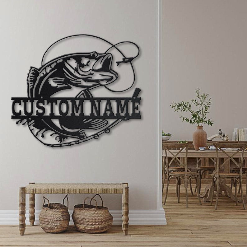 Personalized Bass Fishing Metal Sign Art v2 Custom Fishing Bass Metal Sign Fishing Bass Gifts for Men Fishing Bass Gift