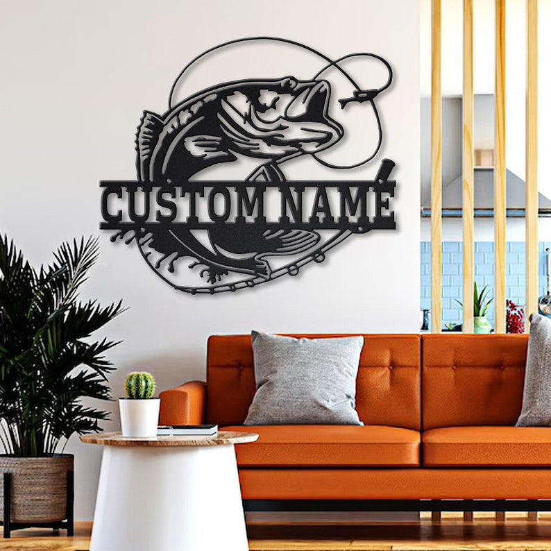 Personalized Bass Fishing Metal Sign Art v2 Custom Fishing Bass Metal Sign Fishing Bass Gifts for Men Fishing Bass Gift
