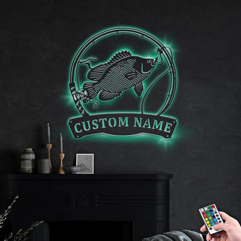 Personalized Tripletail Fishing Fish Pole Metal Sign WITH LED/WITHOUT LED Lights Custom Tripletail Metal Sign Hobbie Gifts Tripletail Fish Sign