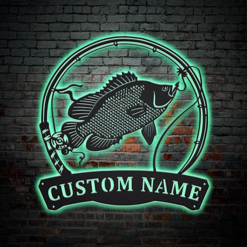 Personalized Tripletail Fishing Fish Pole Metal Sign WITH LED/WITHOUT LED Lights Custom Tripletail Metal Sign Hobbie Gifts Tripletail Fish Sign