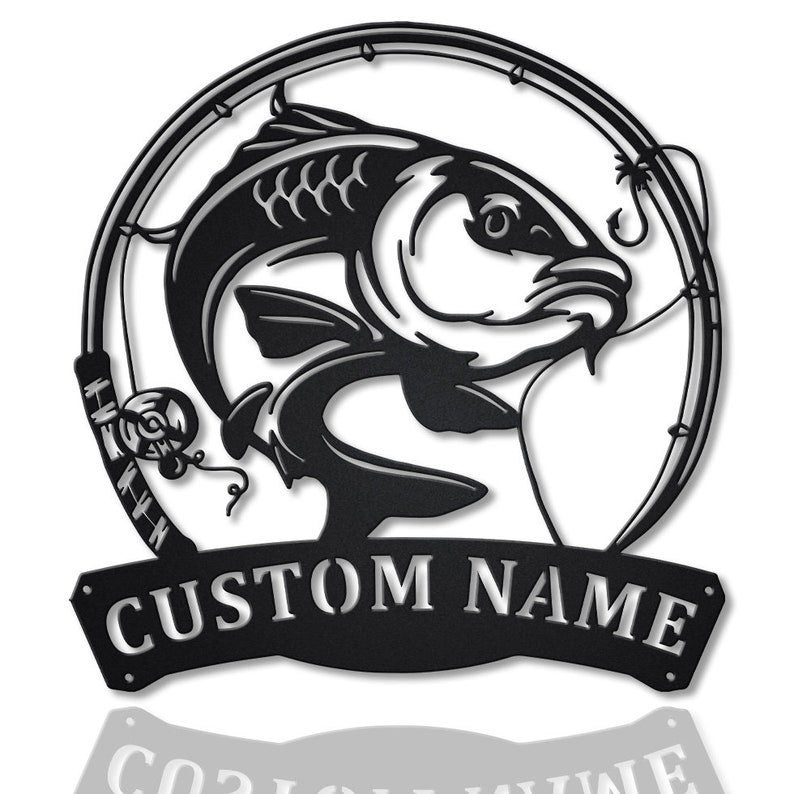 Personalized Carp Fishing Fish Pole Monogram Metal Sign WITH LED/WITHOUT LED Lights Custom Carp Fishing Metal Sign Fishing Gifts