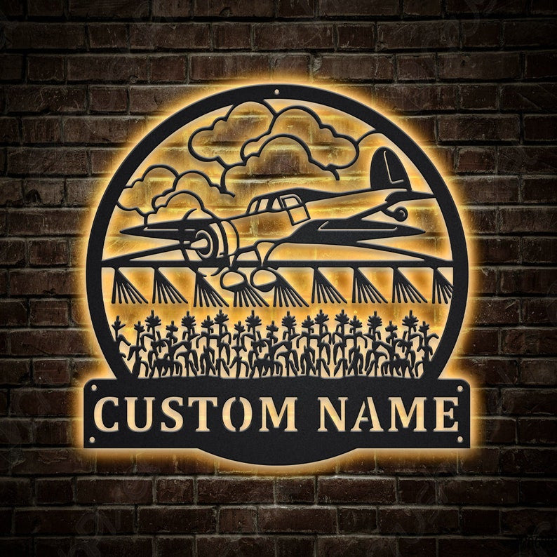 Personalized Spray Airplane Monogram Metal Sign WITH LED/WITHOUT LED Lights Custom Airplane Metal Sign Hobbie Gifts Birthday Gift Airplane Sign