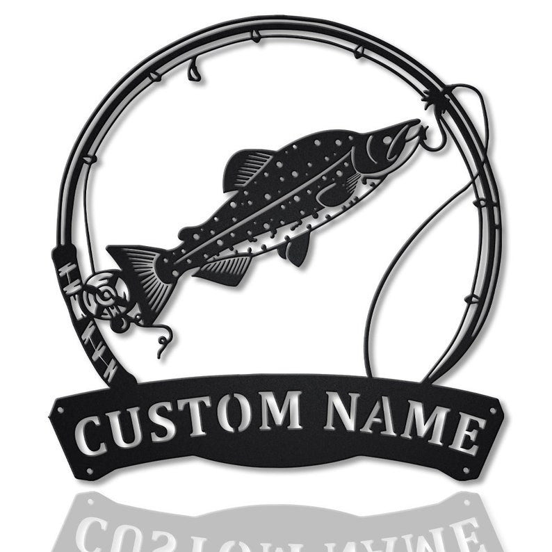 Personalized Alaska Salmon Fishing Fish Pole Metal Sign Art Custom Alaska Salmon Fishing Metal Sign , Lover Sign Decoration For Living Room