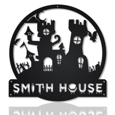 Personalized Halloween Castle House Metal Sign WITH LED/WITHOUT LED Lights v3 Custom Halloween Family Metal Sign Custom Halloween Home Decor