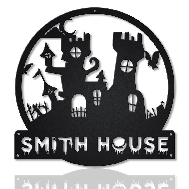 Personalized Halloween Castle House Metal Sign WITH LED/WITHOUT LED Lights v3 Custom Halloween Family Metal Sign Custom Halloween Home Decor