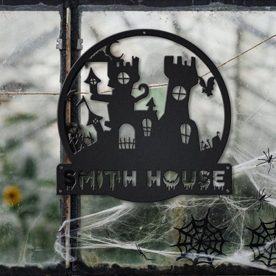 Personalized Halloween Castle House Metal Sign WITH LED/WITHOUT LED Lights v3 Custom Halloween Family Metal Sign Custom Halloween Home Decor
