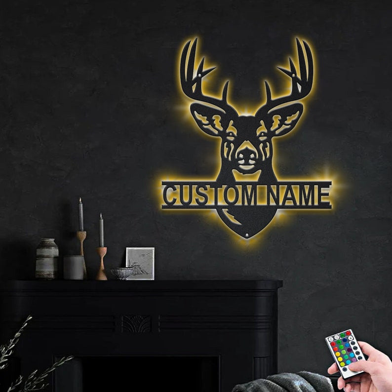Personalized Deer Hunting Monogram Metal Sign WITH LED/WITHOUT LED Lights Custom Deer Hunting Metal Sign Hobbie Gifts Birthday Gift Hungting Gift
