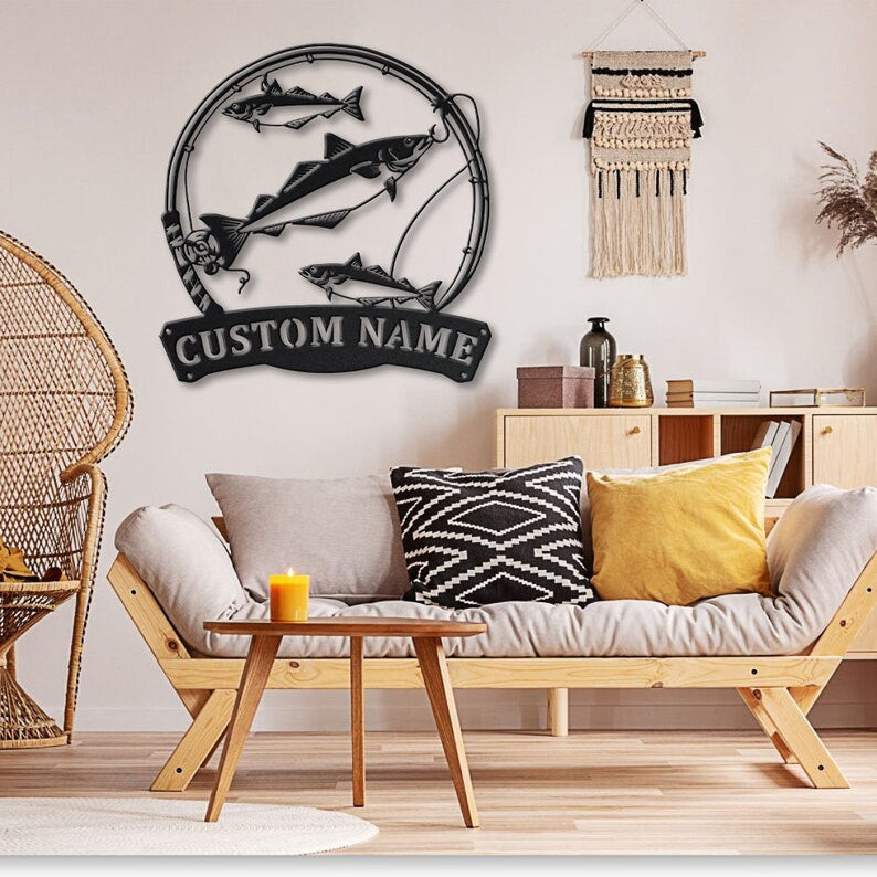 Personalized Pollocks Fishing Fish Pole Metal Sign Art , Custom Pollocks Fishing Metal Sign , Fishing Gifts for Men Marlin Fishing Gift