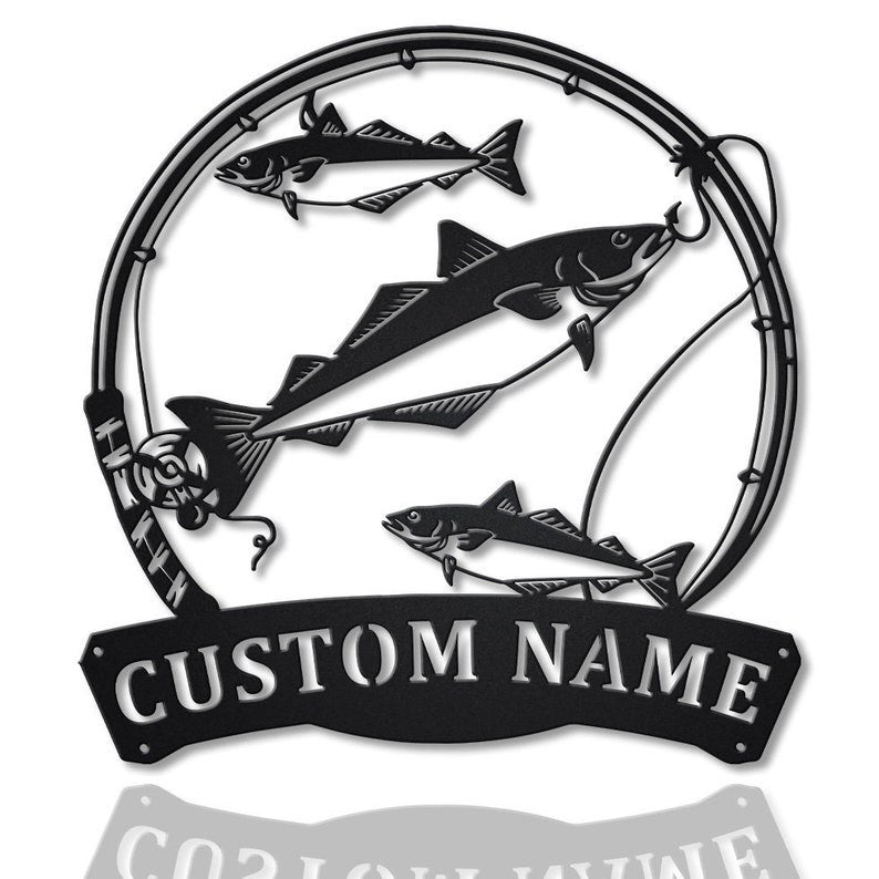 Personalized Pollocks Fishing Fish Pole Metal Sign Art , Custom Pollocks Fishing Metal Sign , Fishing Gifts for Men Marlin Fishing Gift