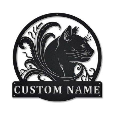Personalized Black Cat Floral Monogram Metal Sign WITH LED/WITHOUT LED Lights Custom Cat Metal Sign Cat Gifts Birthday Gift Cat Sign
