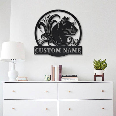 Personalized Black Cat Floral Monogram Metal Sign WITH LED/WITHOUT LED Lights Custom Cat Metal Sign Cat Gifts Birthday Gift Cat Sign