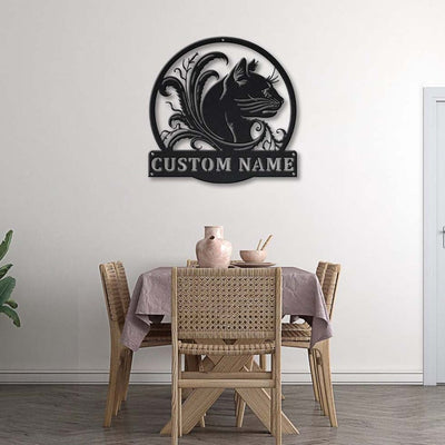 Personalized Black Cat Floral Monogram Metal Sign WITH LED/WITHOUT LED Lights Custom Cat Metal Sign Cat Gifts Birthday Gift Cat Sign