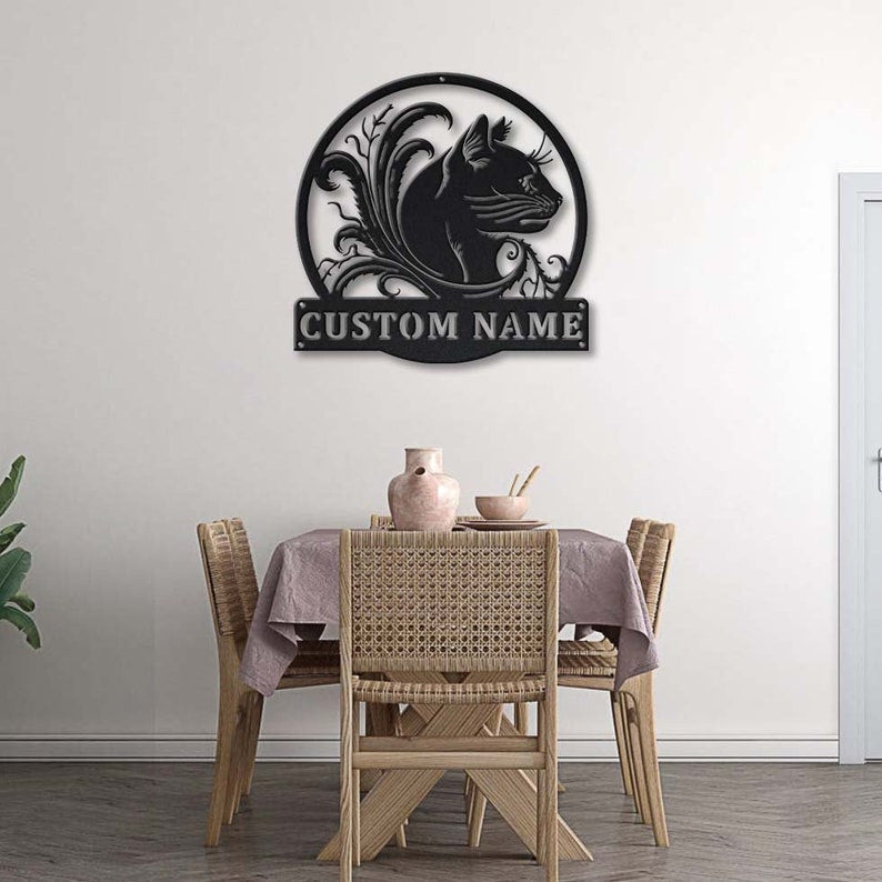 Personalized Black Cat Floral Monogram Metal Sign WITH LED/WITHOUT LED Lights Custom Cat Metal Sign Cat Gifts Birthday Gift Cat Sign