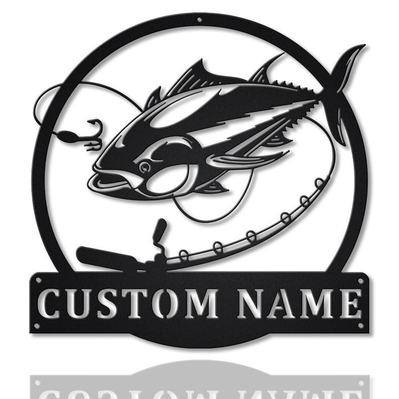 Personalized Tuna Fishing Fish Pole Monogram Metal Sign WITH LED/WITHOUT LED Lights Custom Tuna Fishing Metal Sign Fishing Gifts