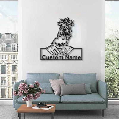 Personalized Floral Chicken Metal Sign Art Custom Floral Chicken Metal Sign Animal Funny Pets Gift Birthday Gift