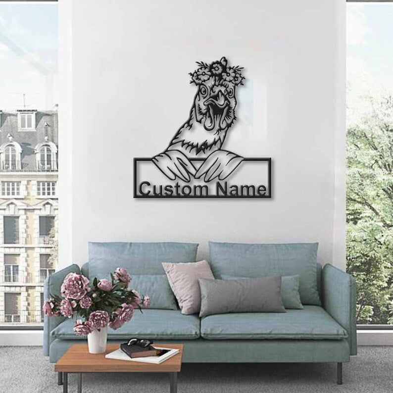 Personalized Floral Chicken Metal Sign Art Custom Floral Chicken Metal Sign Animal Funny Pets Gift Birthday Gift