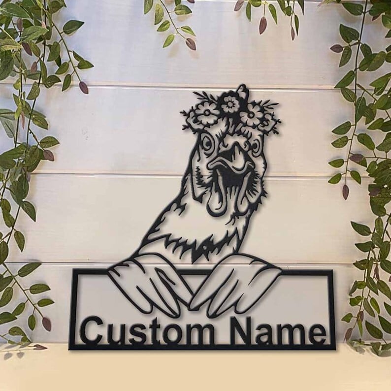 Personalized Floral Chicken Metal Sign Art Custom Floral Chicken Metal Sign Animal Funny Pets Gift Birthday Gift