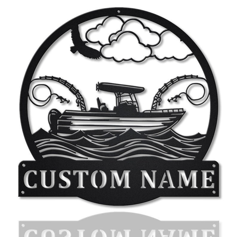 Personalized Fishing Boat Monogram Metal Sign Art Custom Fishing Boat Metal Sign Fishing Lover Sign Decoration For Living Room