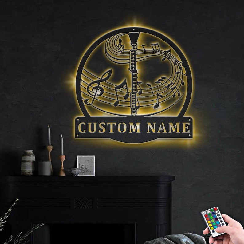 Personalized Clarinet Music Monogram Metal Sign WITH LED/WITHOUT LED Lights Custom Clarinet Music Metal Sign Birthday Gift Clarinet Gift