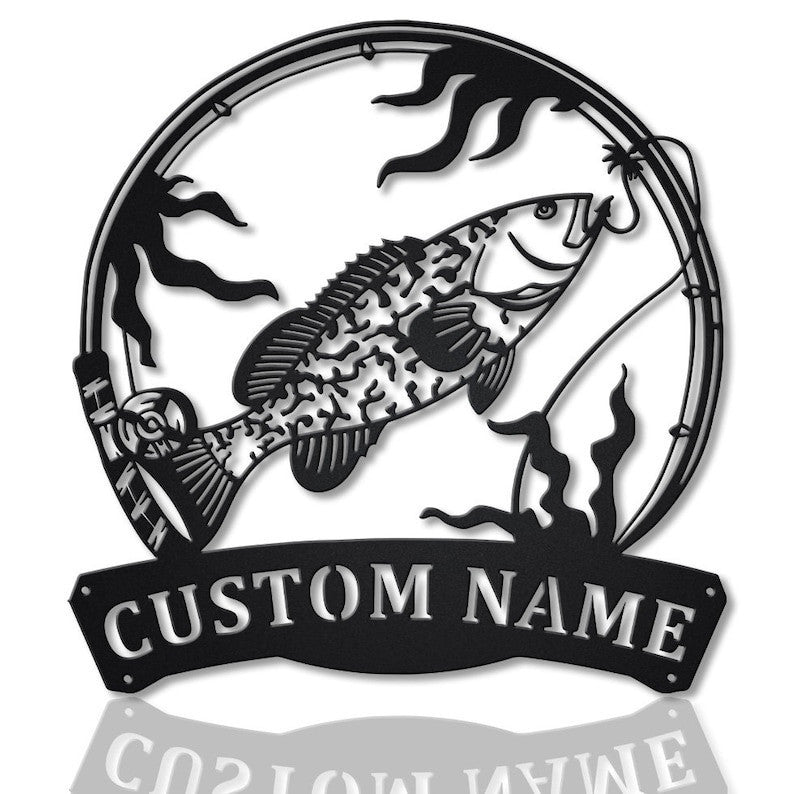 Personalized Grouper Fishing Fish Pole Monogram Metal Sign WITH LED/WITHOUT LED Lights Custom Grouper Fishing Metal Sign Fishing Gifts