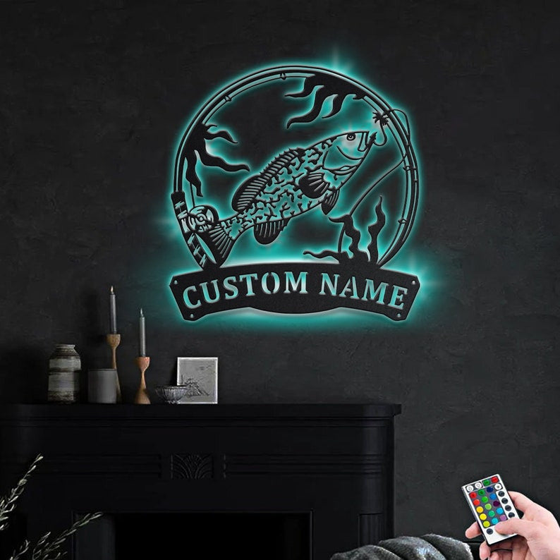Personalized Grouper Fishing Fish Pole Monogram Metal Sign WITH LED/WITHOUT LED Lights Custom Grouper Fishing Metal Sign Fishing Gifts