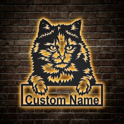 Personalized Tortoiseshell Cat Metal Sign WITH LED/WITHOUT LED Lights Custom Tortoiseshell Cat Metal Sign Birthday Gift Cat Sign