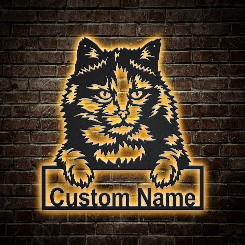 Personalized Tortoiseshell Cat Metal Sign WITH LED/WITHOUT LED Lights Custom Tortoiseshell Cat Metal Sign Birthday Gift Cat Sign