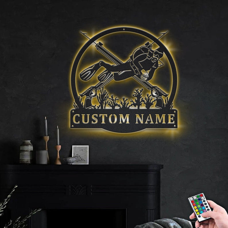 Personalized Spearfishing Sport Metal Sign WITH LED/WITHOUT LED Lights Custom Spearfishing Sport Metal Sign Spearfishing Sport Custom Home Decor