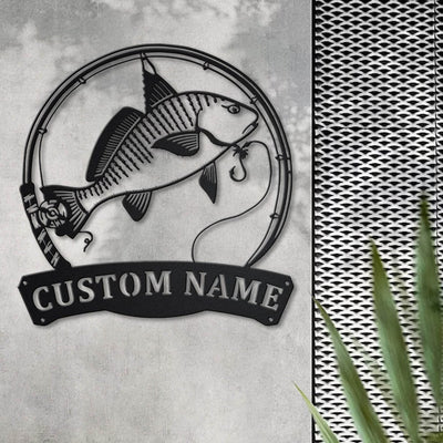 Personalized Atlantic Croaker Fish Pole Monogram Metal Sign Art Atlantic Croaker Metal Sign Fishing Lover Sign Decoration For Living Room