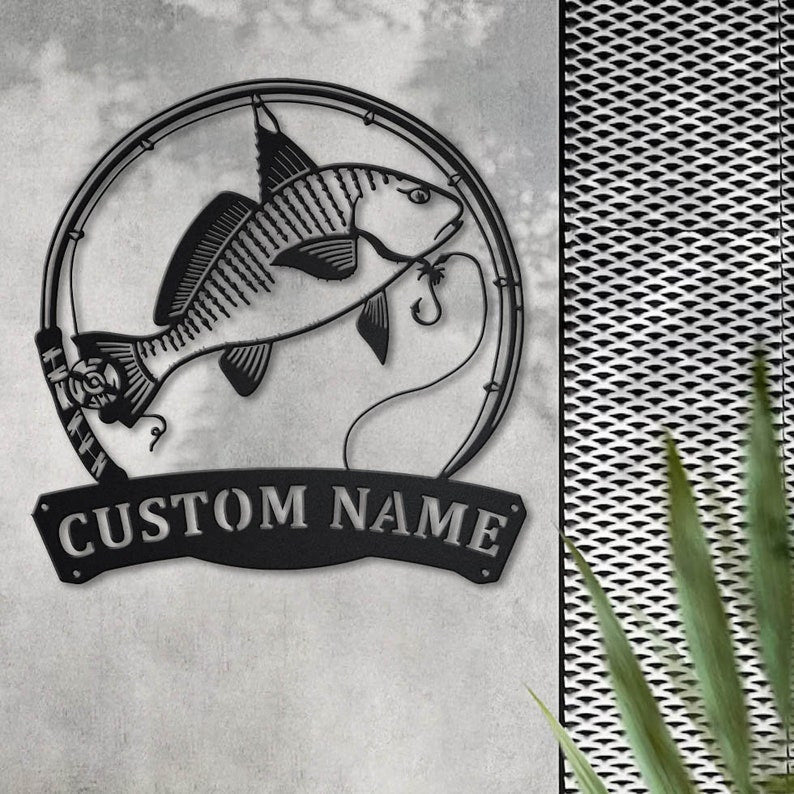 Personalized Atlantic Croaker Fish Pole Monogram Metal Sign Art Atlantic Croaker Metal Sign Fishing Lover Sign Decoration For Living Room