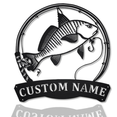 Personalized Atlantic Croaker Fish Pole Monogram Metal Sign Art Atlantic Croaker Metal Sign Fishing Lover Sign Decoration For Living Room