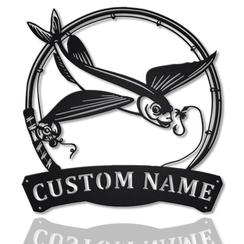 Personalized Flying Fishing Fish Pole Metal Sign WITH LED/WITHOUT LED Lights Custom Flying Fish Metal Sign Hobbie Gifts Flying Fish Sign
