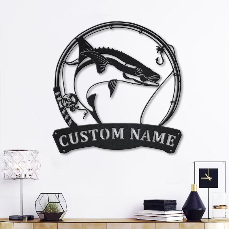 Personalized Cobia Fishing Fish Pole Metal Sign WITH LED/WITHOUT LED Lights Custom Cobia Metal Sign Hobbie Gifts Cobia Fishing Sign