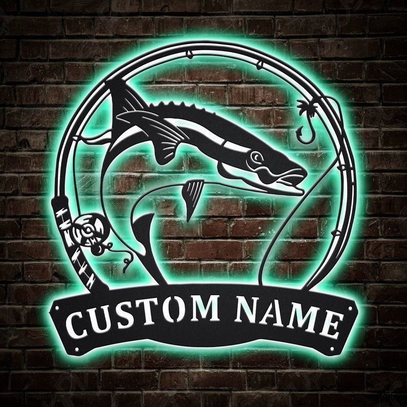 Personalized Cobia Fishing Fish Pole Metal Sign WITH LED/WITHOUT LED Lights Custom Cobia Metal Sign Hobbie Gifts Cobia Fishing Sign