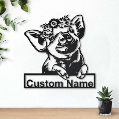 Personalized Floral Piggy Metal Sign WITH LED/WITHOUT LED Lights Custom Floral Piggy Sign Birthday Gift Floral Piggy Sign