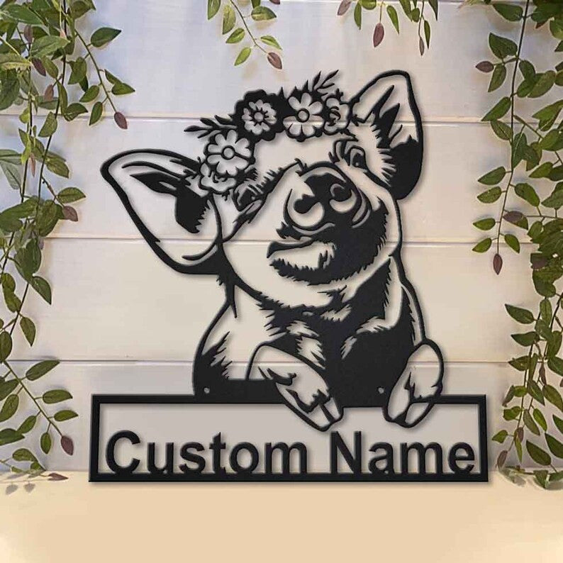 Personalized Floral Piggy Metal Sign WITH LED/WITHOUT LED Lights Custom Floral Piggy Sign Birthday Gift Floral Piggy Sign