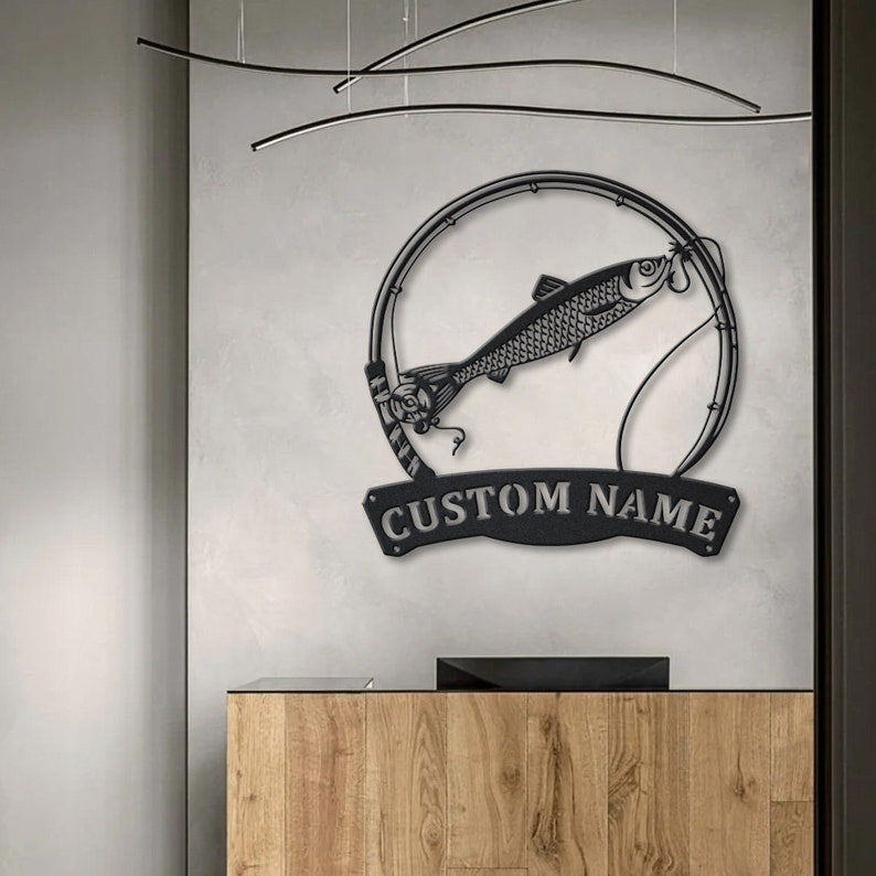Personalized Herring Fishing Fish Pole Monogram Metal Sign WITH LED/WITHOUT LED Lights Custom Herring Fishing Metal Sign Fishing Gifts