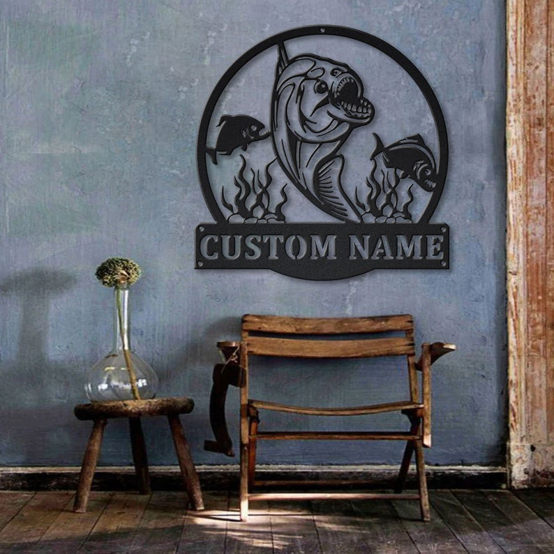 Personalized Piranha Fish Metal Sign Art Custom Piranha Fish Metal Sign Fishing Gift Beach Funny