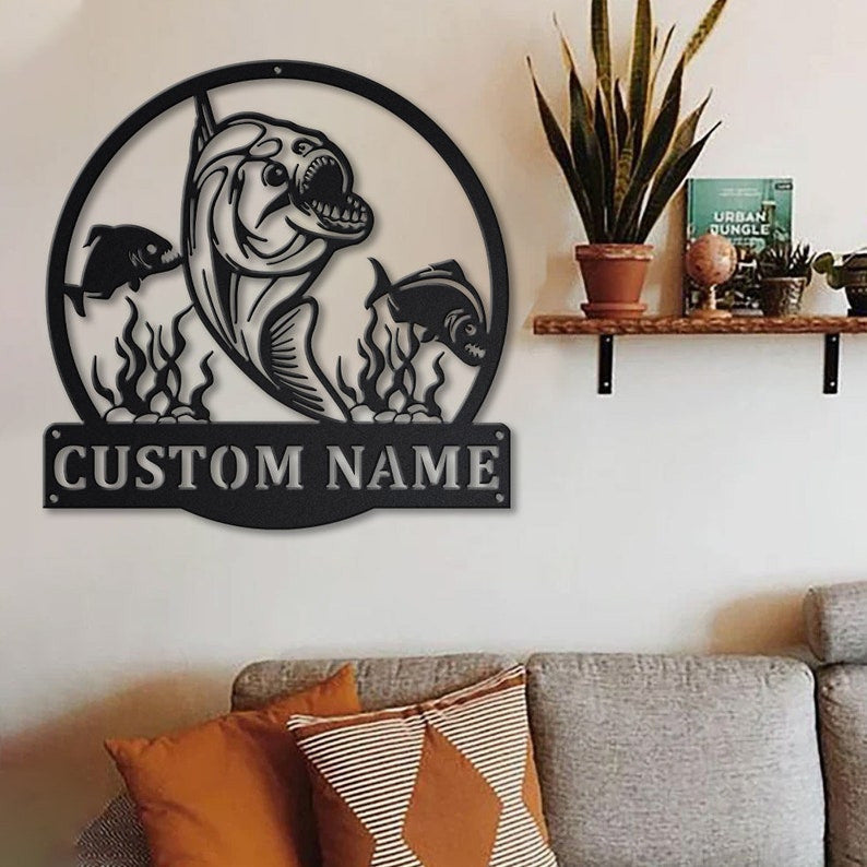Personalized Piranha Fish Metal Sign Art Custom Piranha Fish Metal Sign Fishing Gift Beach Funny
