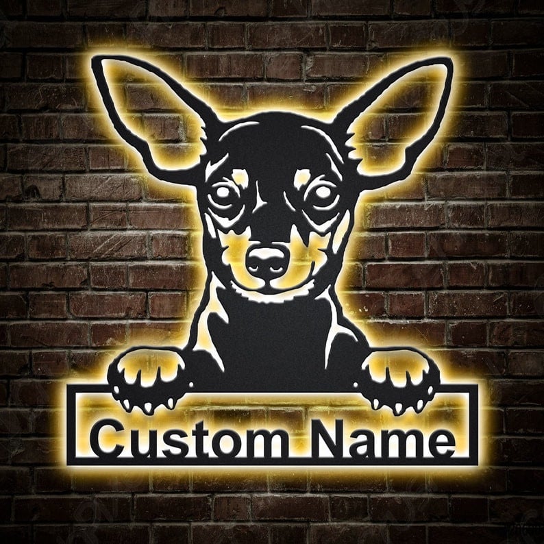 Personalized Miniature Pinscher Dog Metal Sign WITH LED/WITHOUT LED Lights Custom Miniature Pinscher Metal Sign , Birthday Gift Miniature Pinscher Sign