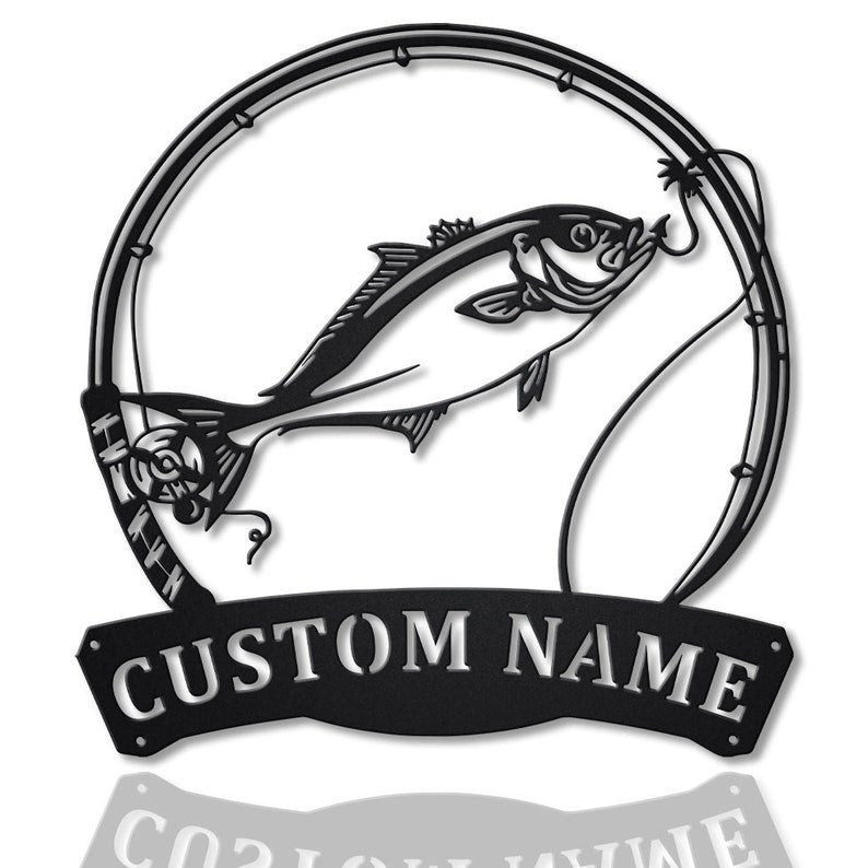 Personalized Amberjack Fishing Fish Pole Metal Sign Art Custom Amberjack Fishing Monogram Metal Sign Fishing Gifts Hobbie Gift