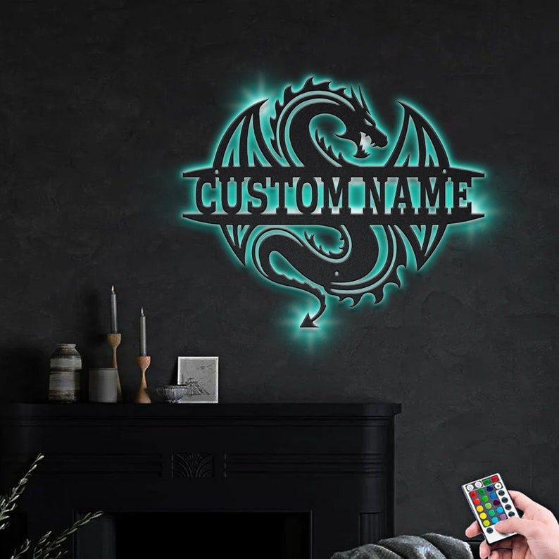 Personalized Dragon Metal Sign WITH LED/WITHOUT LED Lights Custom Dragon Metal Sign Hobbie Gifts Birthday Gift Dragon Sign