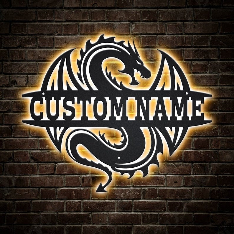 Personalized Dragon Metal Sign WITH LED/WITHOUT LED Lights Custom Dragon Metal Sign Hobbie Gifts Birthday Gift Dragon Sign