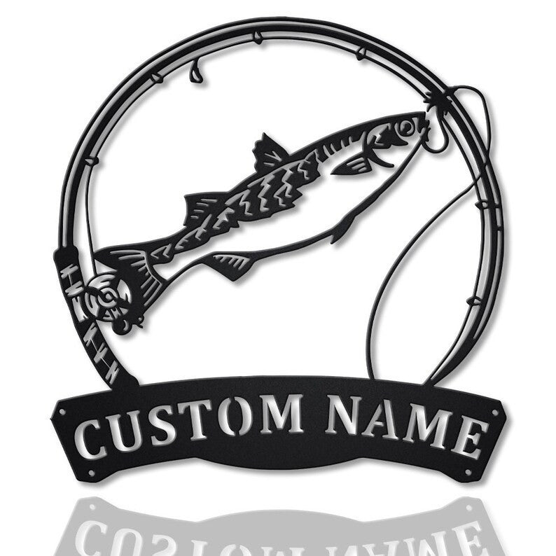 Personalized Mullet Fishing Fish Pole Monogram Metal Sign WITH LED/WITHOUT LED Lights Custom Mullet Fish Metal Sign Hobbie Gifts Mullet Fish Sign
